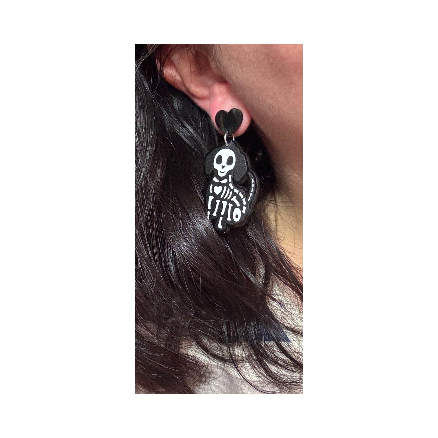 Skeleton Pup Drop Earrings