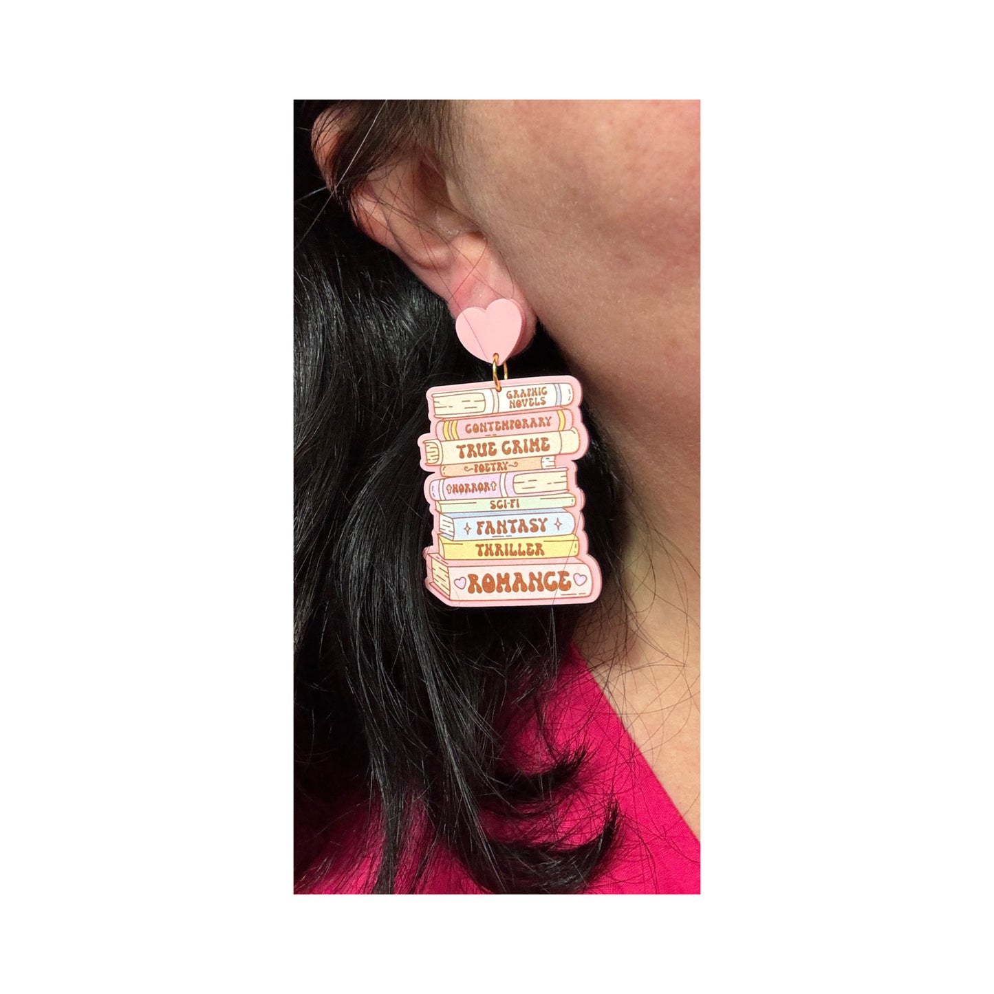 Pastel Genre Bookstack Drop Earrings