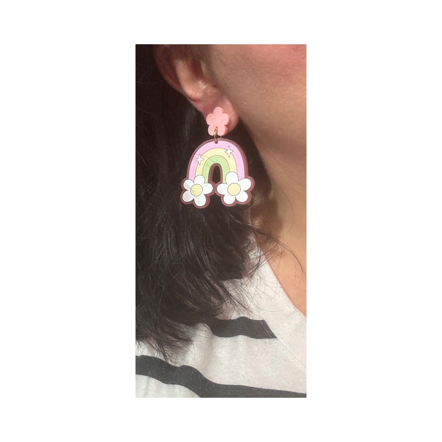 Pink Twinkle Daisy Rainbow Drop Earrings