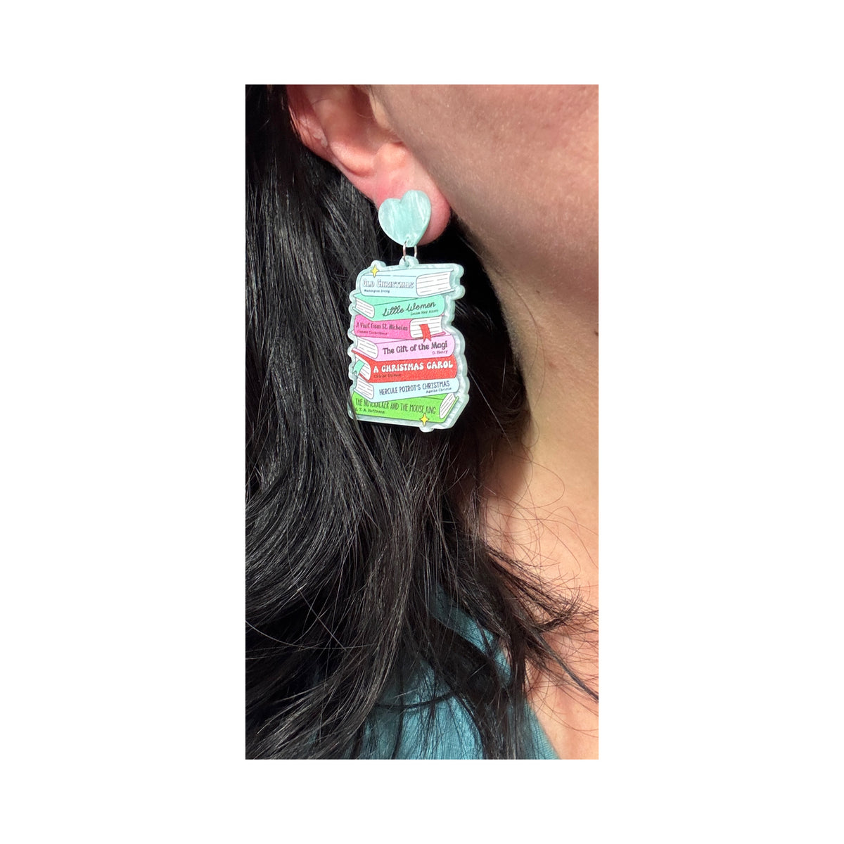 Christmas Classic Pastel Bookstack Drop Earrings