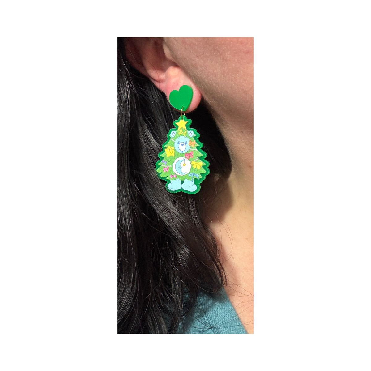 Christmas Tree Rainbow Bear Drop Earrings
