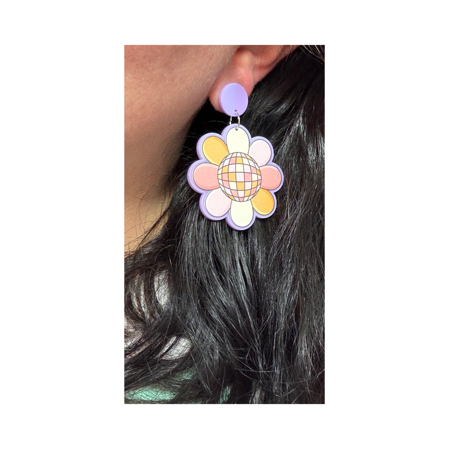 Flower Disco Ball Drop Earrings