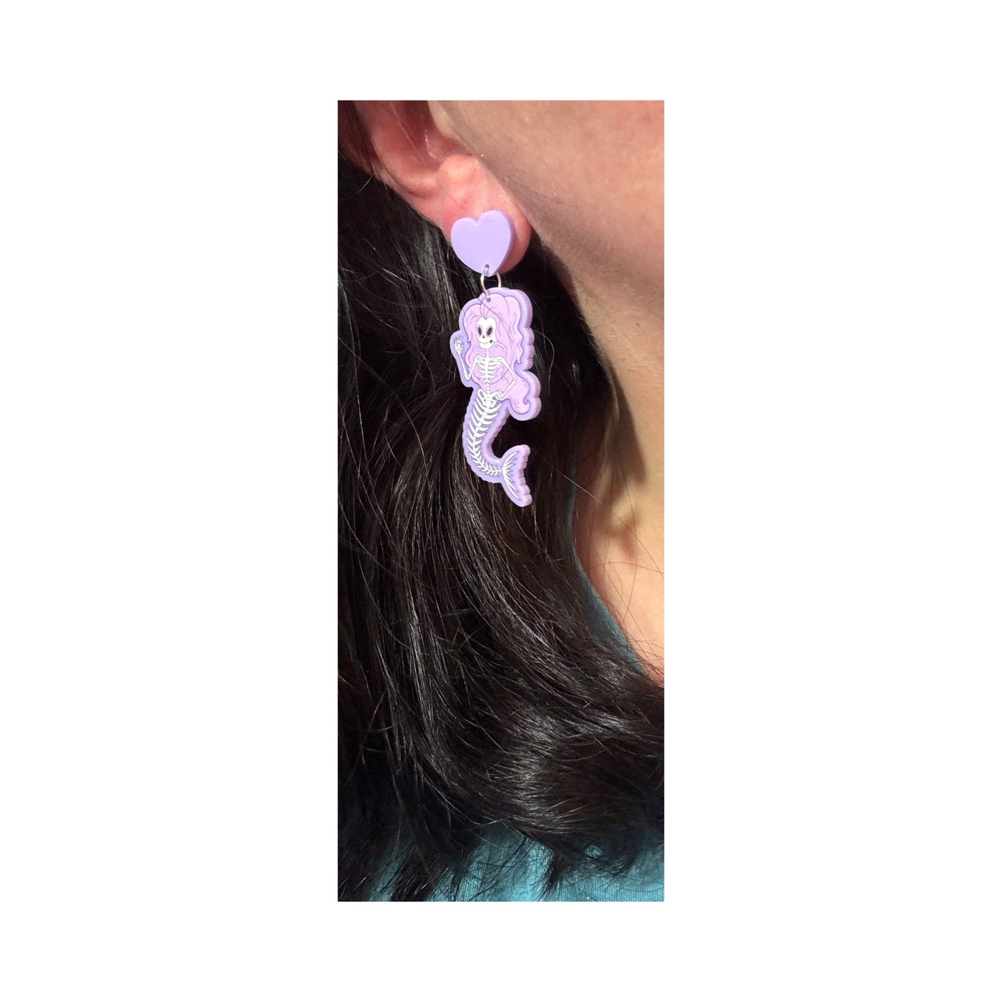 Skeleton Mermaid Pastel Drop Earrings