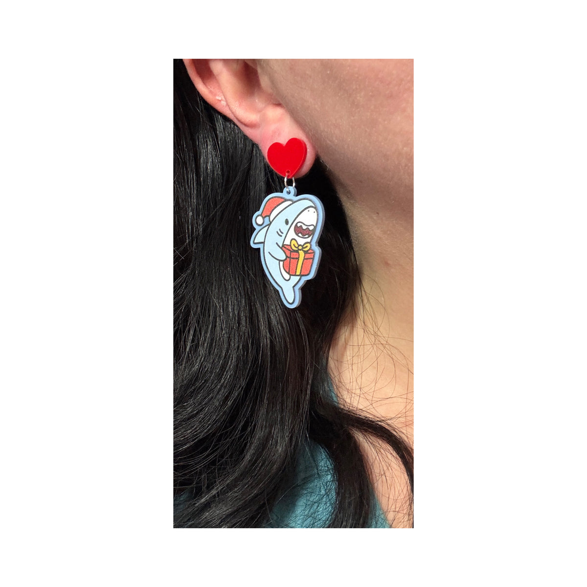 Santa Hat Shark Drop Earrings