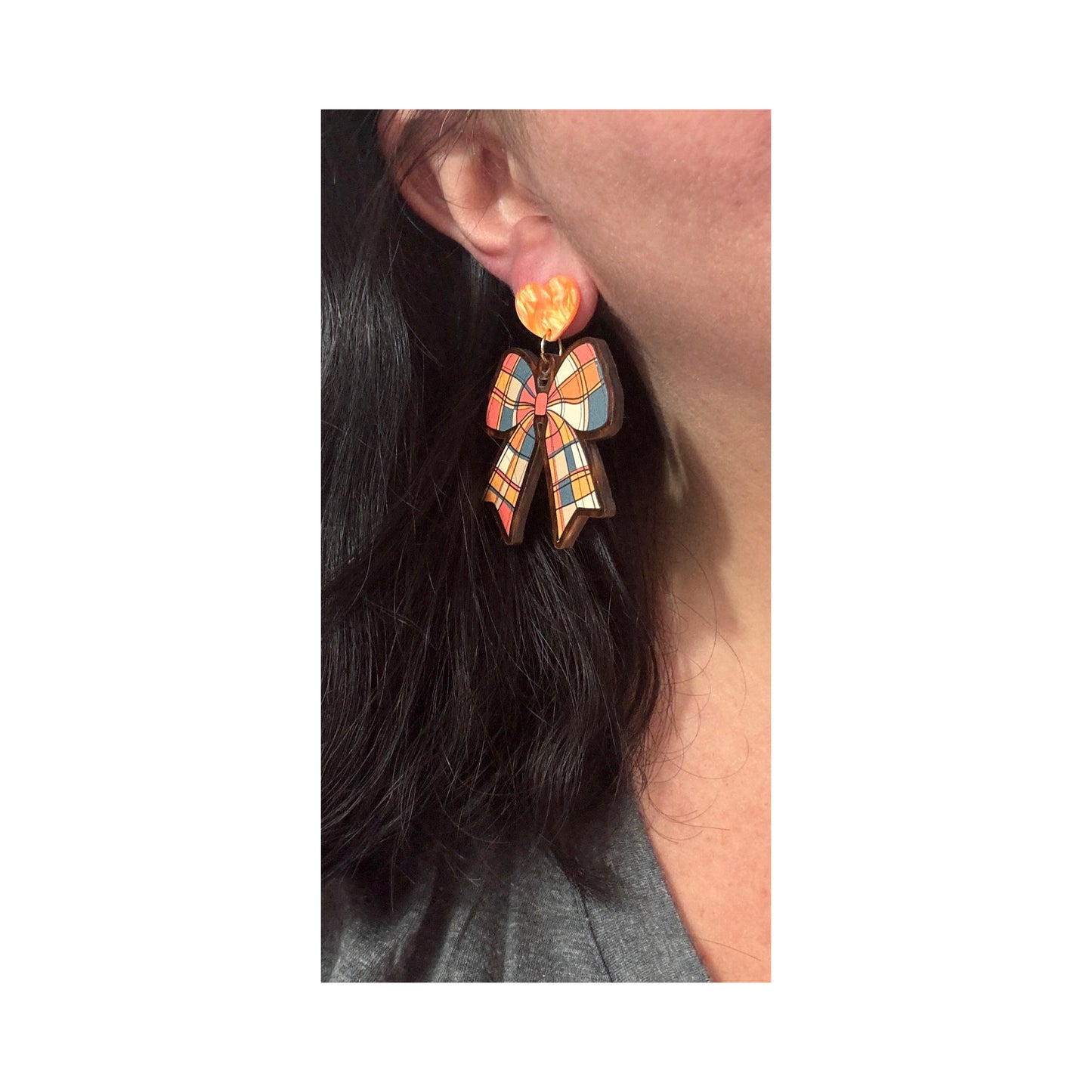 Autumn Plaid Bow Drop Earrings