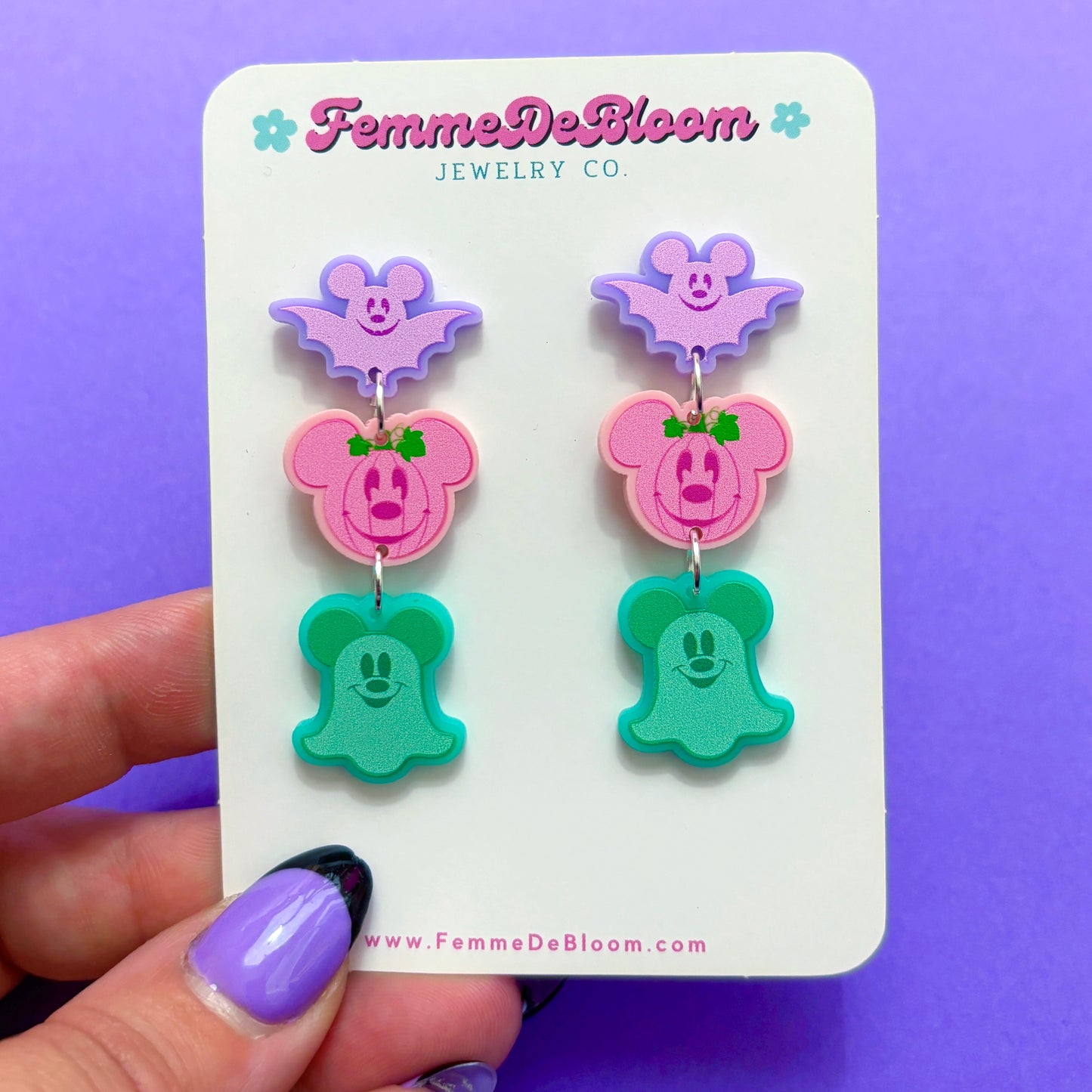 Pastel Mouse Halloween Tiered Drop Earrings