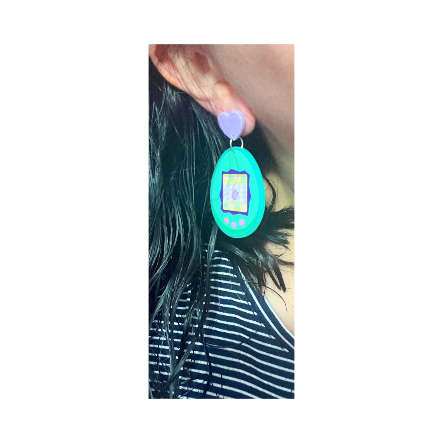 90s Aqua Digital Pet Drop Earrings
