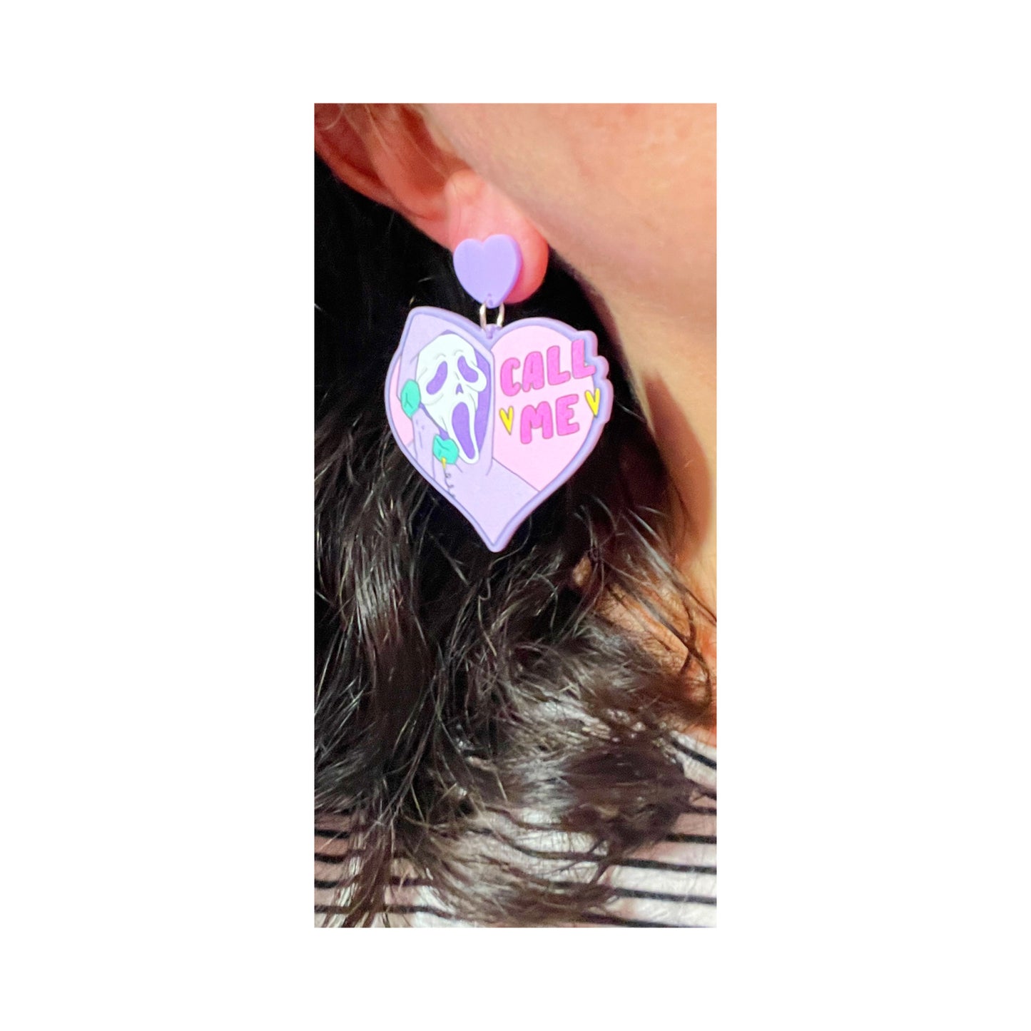 Pastel Call Me Ghost Face Scream Heart Acrylic Drop Earrings
