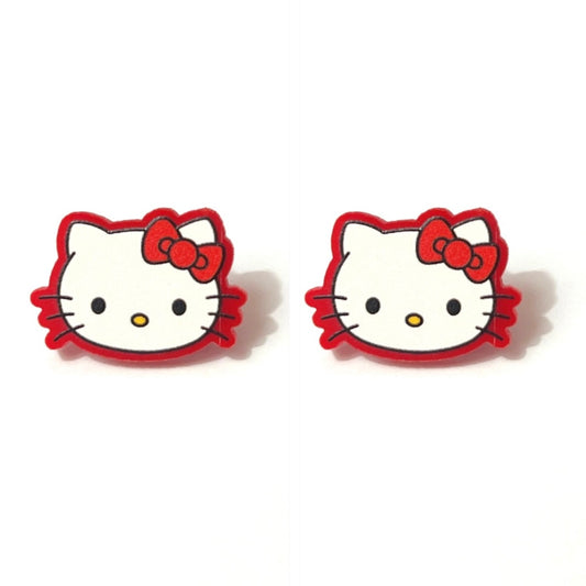 Kawaii Red Kitty Post Earrings