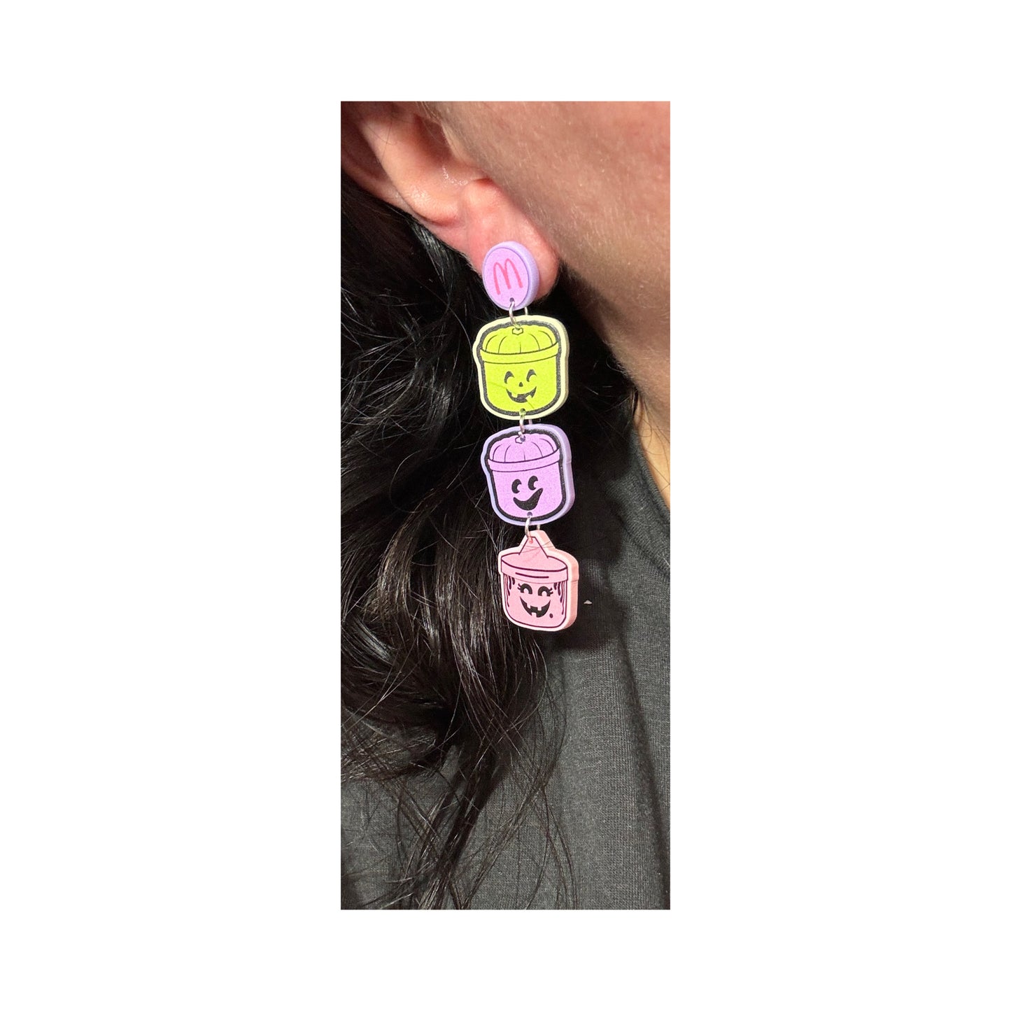 Pastel Retro Halloween Buckets Drop Earrings