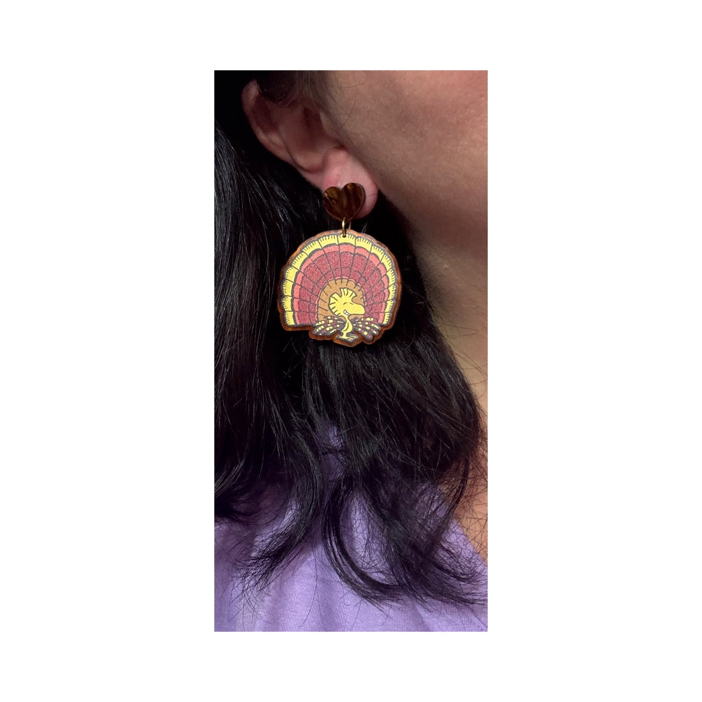 Woodstock Turkey Peanuts Inspired Acrylic Drop Earrings