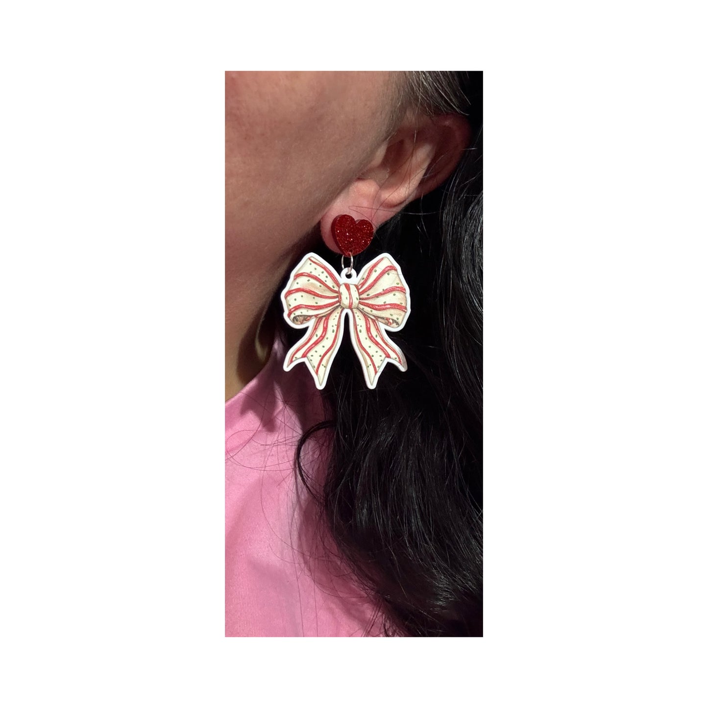 Candy Cane Stripe Bow Drop Earrings