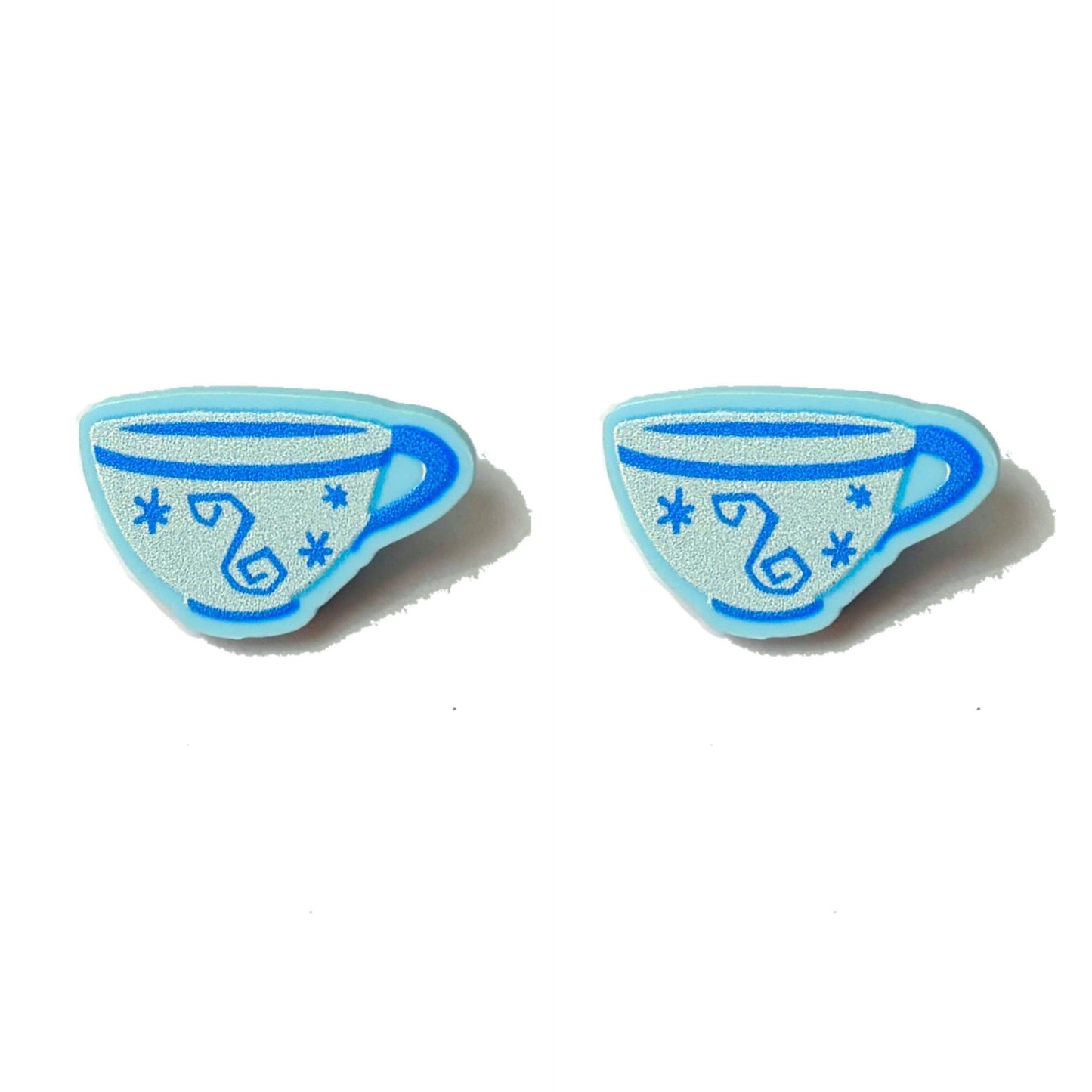Blue Tea Cup Post Earrings