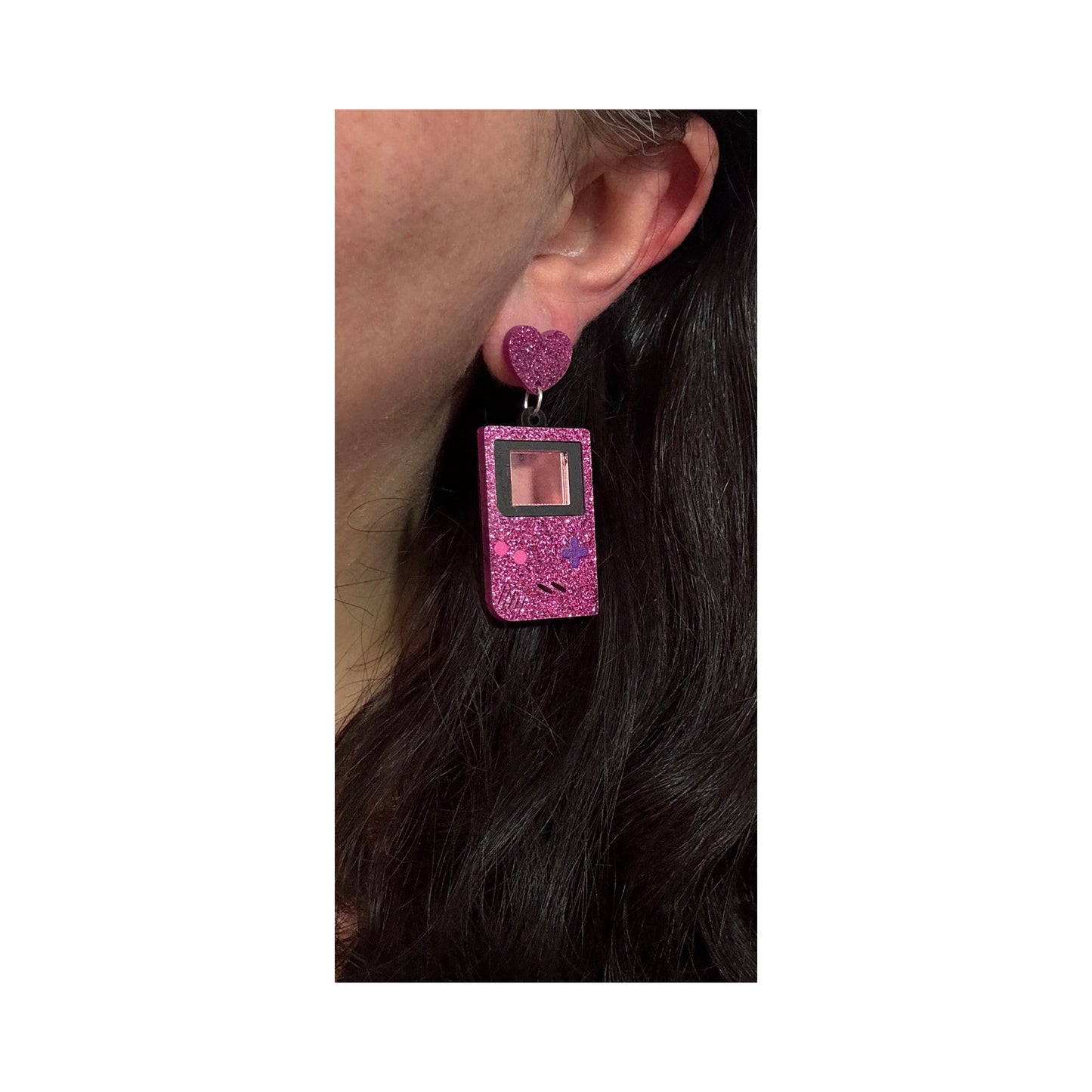 Pink Sparkle Gameboy Acrylic Drop Earrings