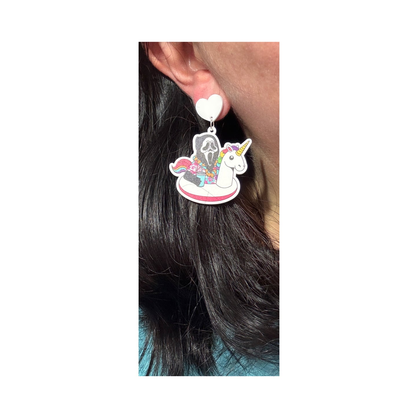 Ghostface Unicorn Floatie Drop Earrings