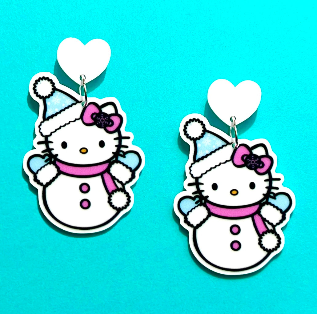 Snowman Kitty Drop Earrings