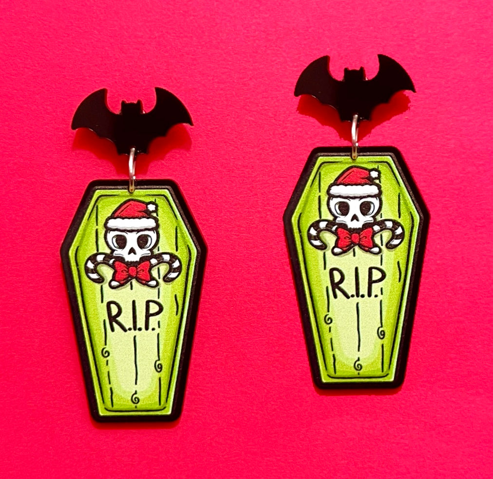 Christmas Coffin Drop Earrings