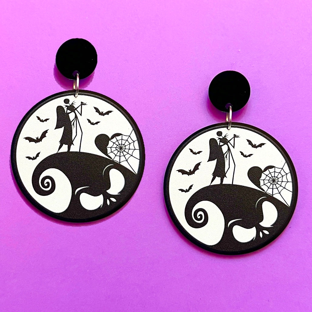 Nightmare Silhouette Round Drop Earrings