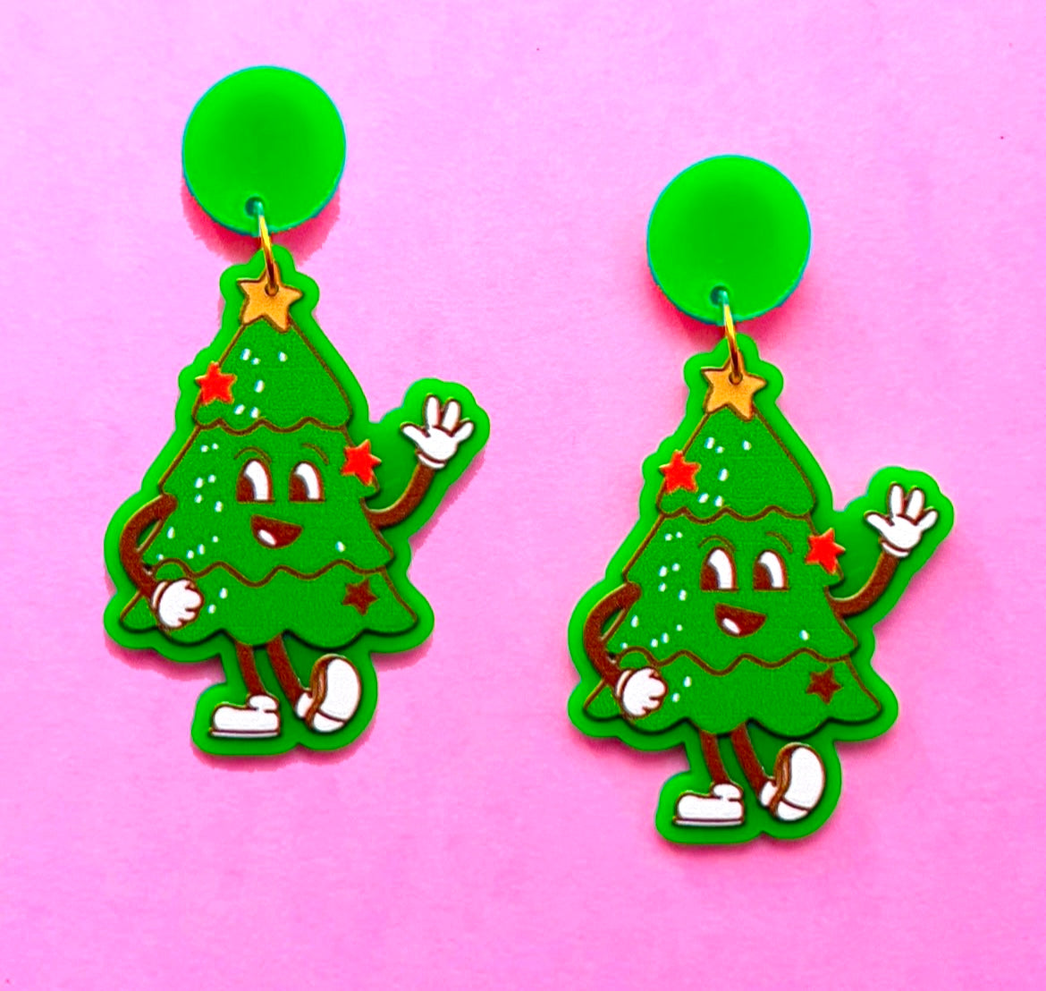 Retro Christmas Tree Drop Earrings