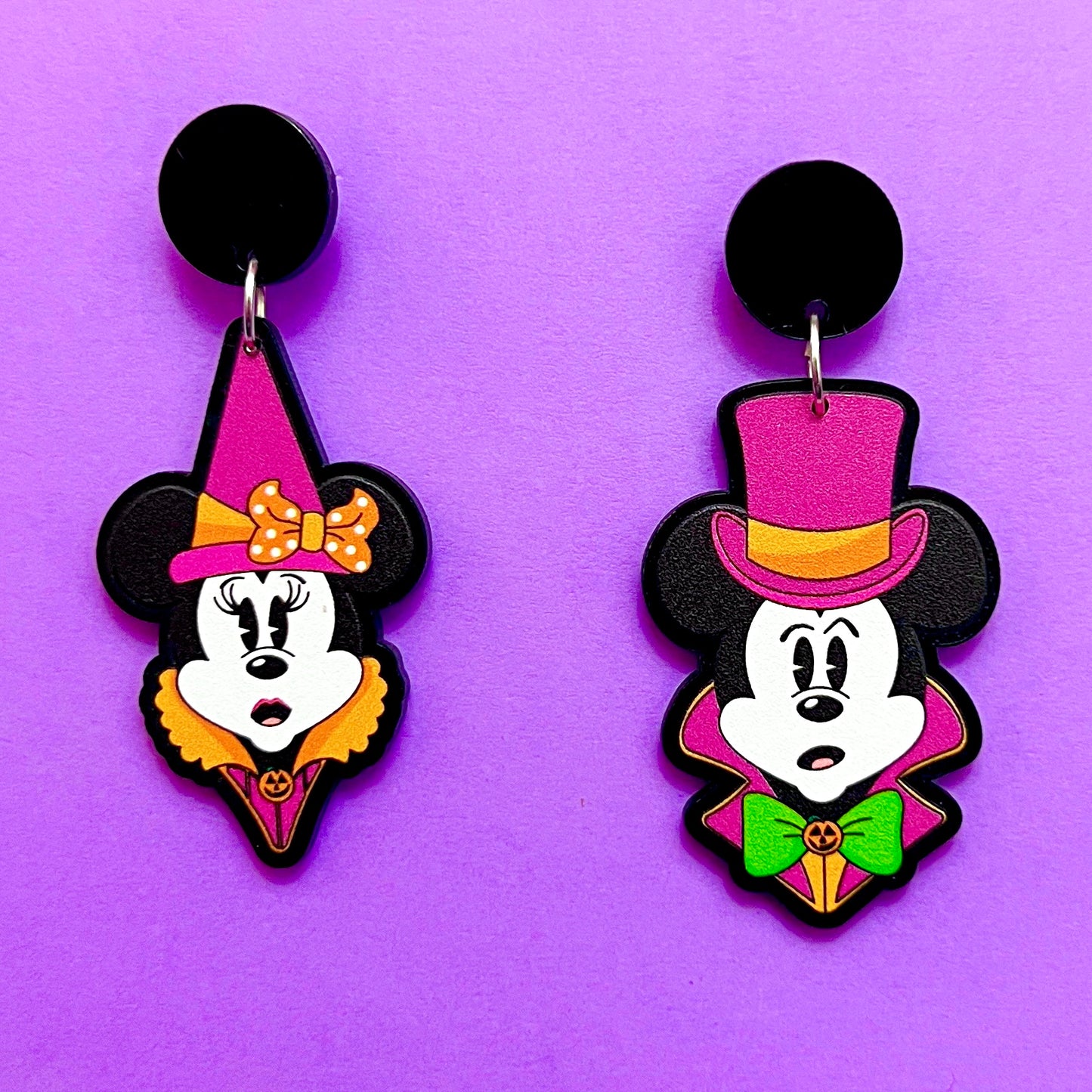 Retro Mouse Witchy Couple Halloween Drop Earrings