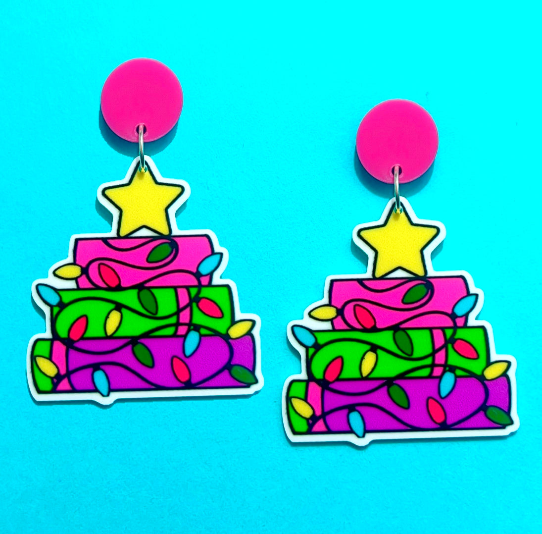 Book Christmas Tree Drop Earrings