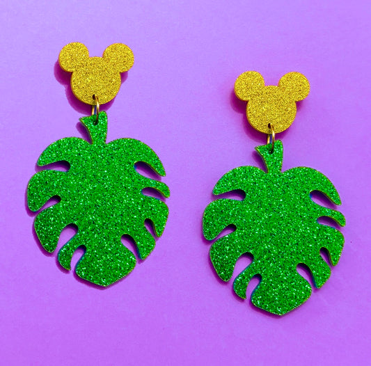 Sparkle Monstera Mouse Drop Earrings