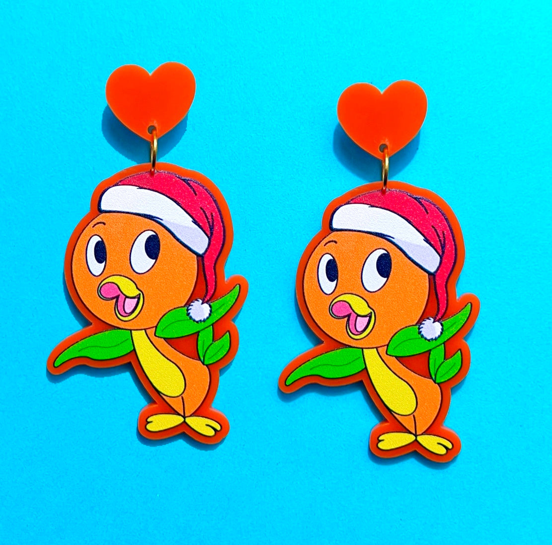 Orange Bird Santa Hat Drop Earrings