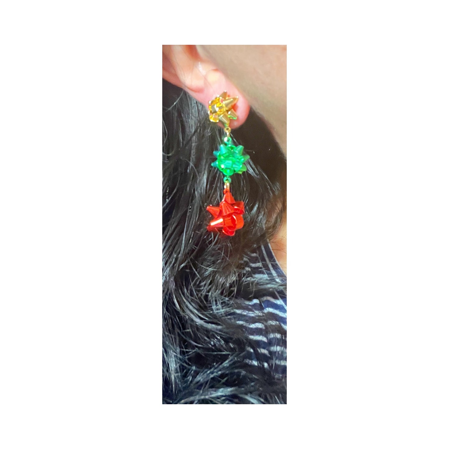 3 Tier Christmas Bow Drop Earrings