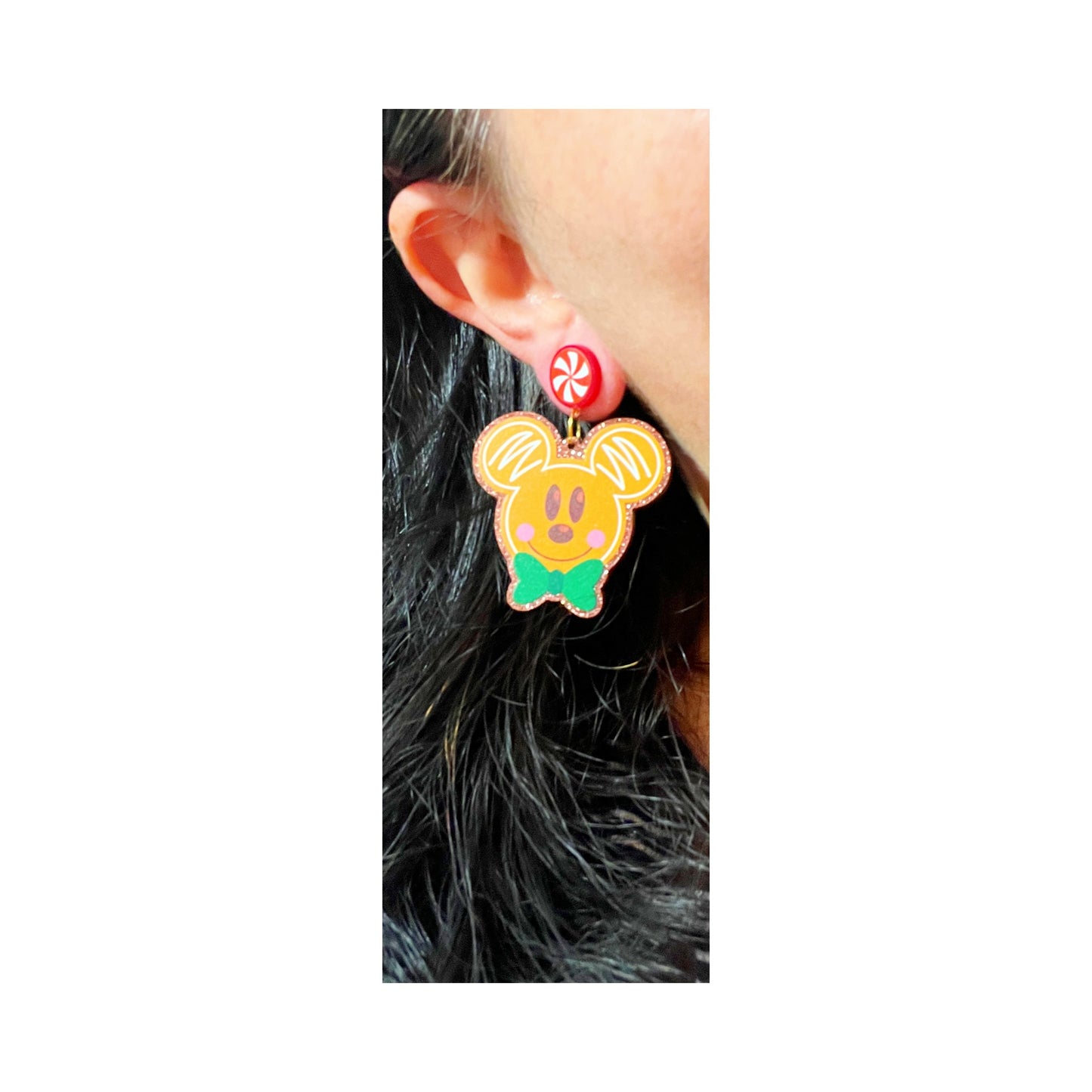 Mouse Sparkle Gingerbread Couple Head Drop Earrings