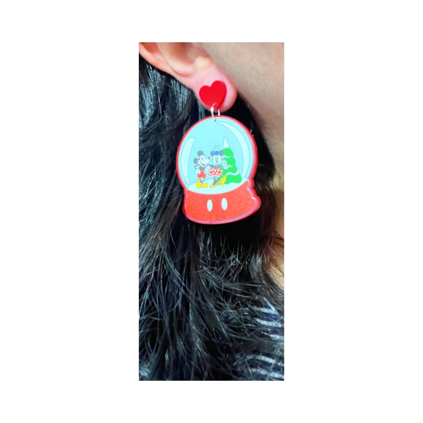 Mouse Couple Snow Globe Drop Earrings