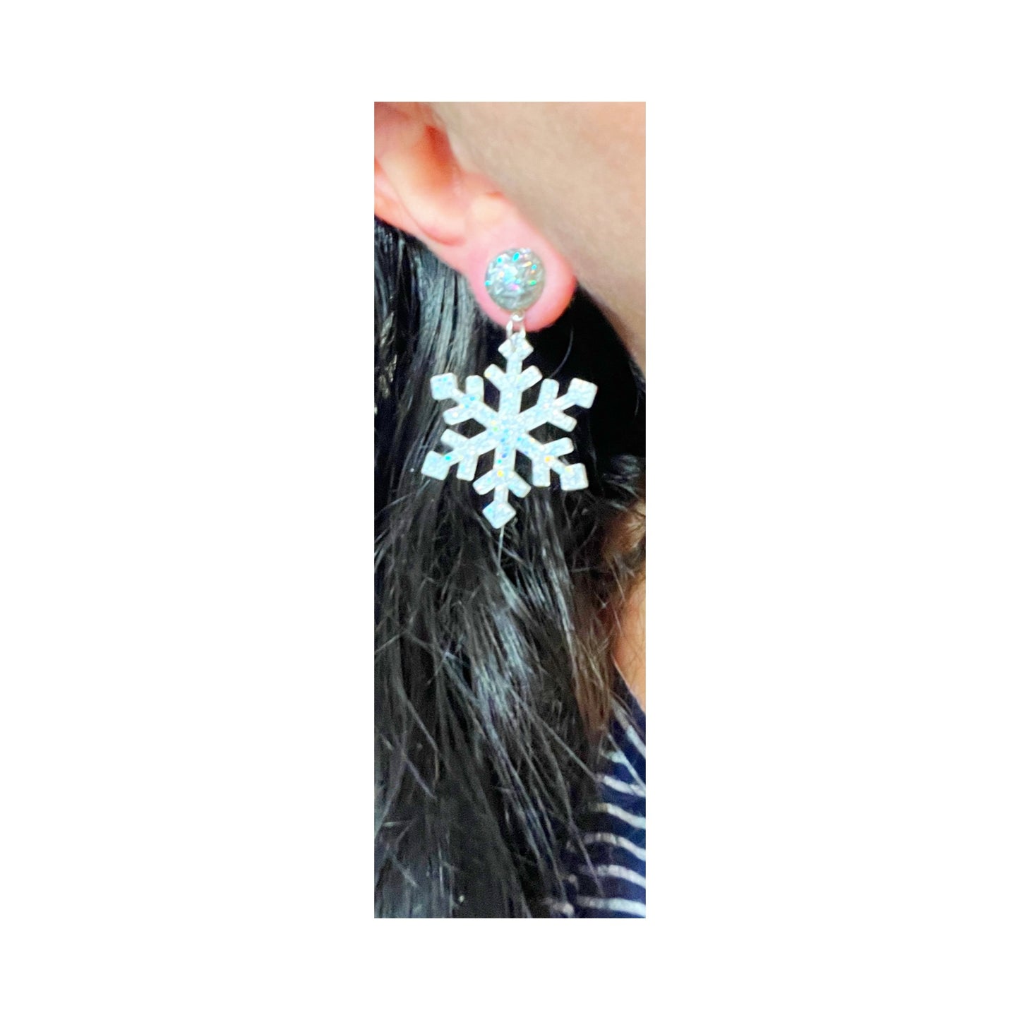 Small Acrylic Snowflake Sparkle Drop Earrings