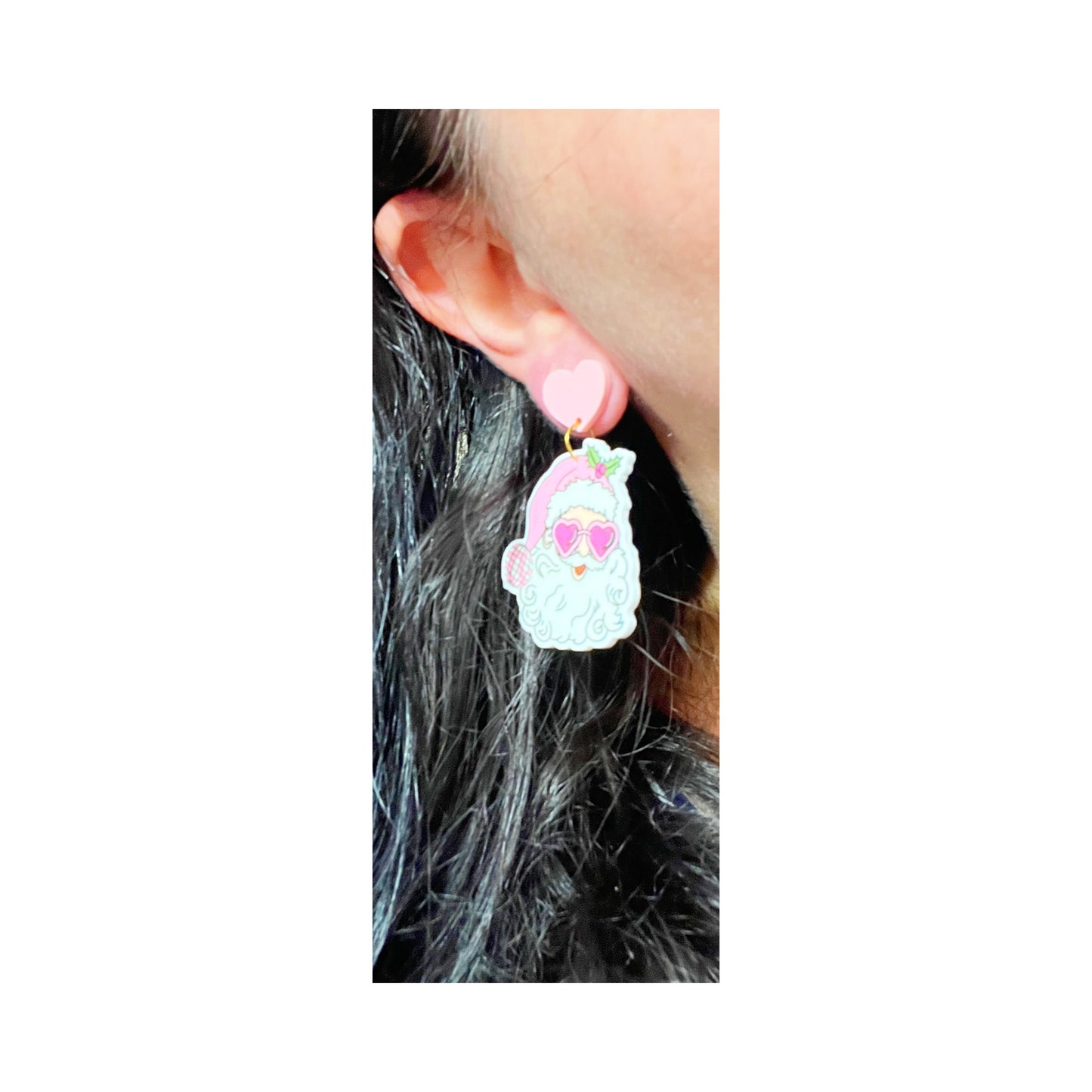 Pink Retro Santa Drop Earrings