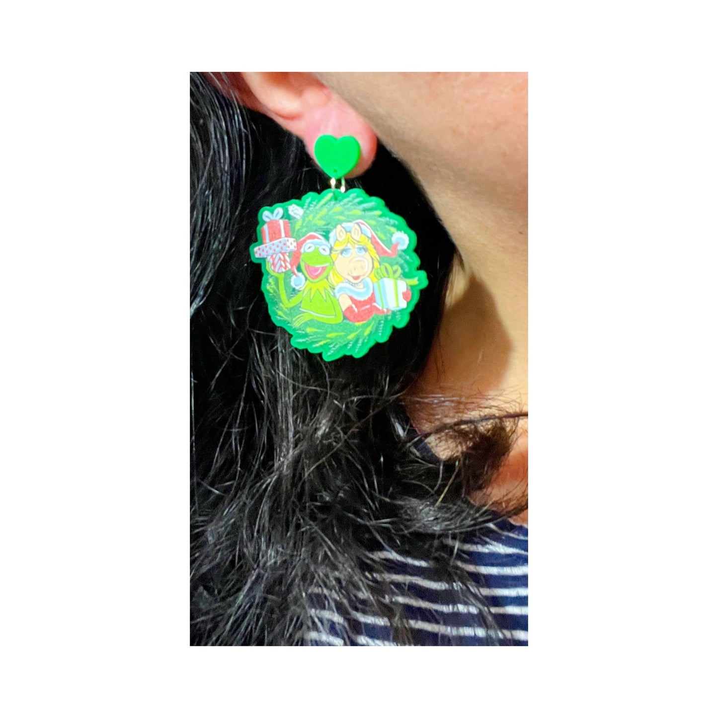 Kermie & Piggy Wreath Drop Earrings