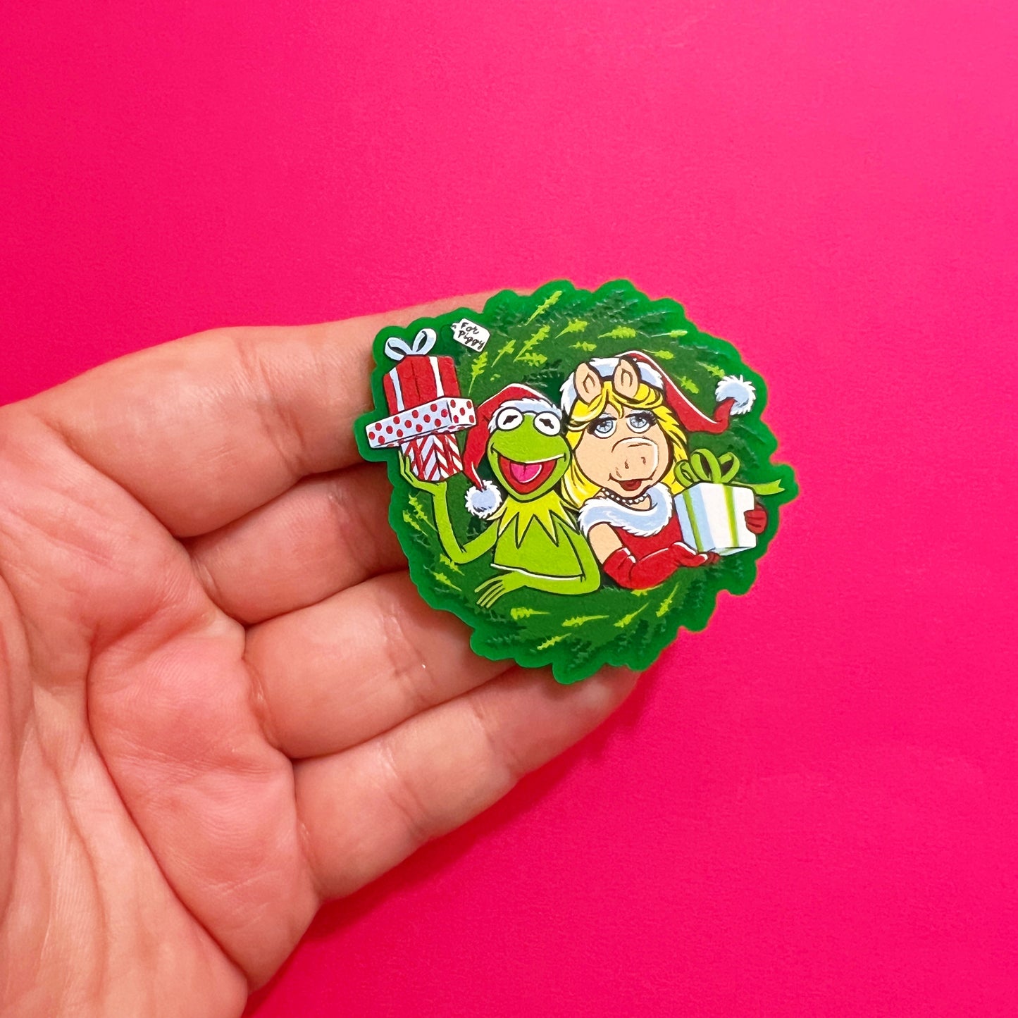 Kermie & Piggy Wreath Pin Brooch