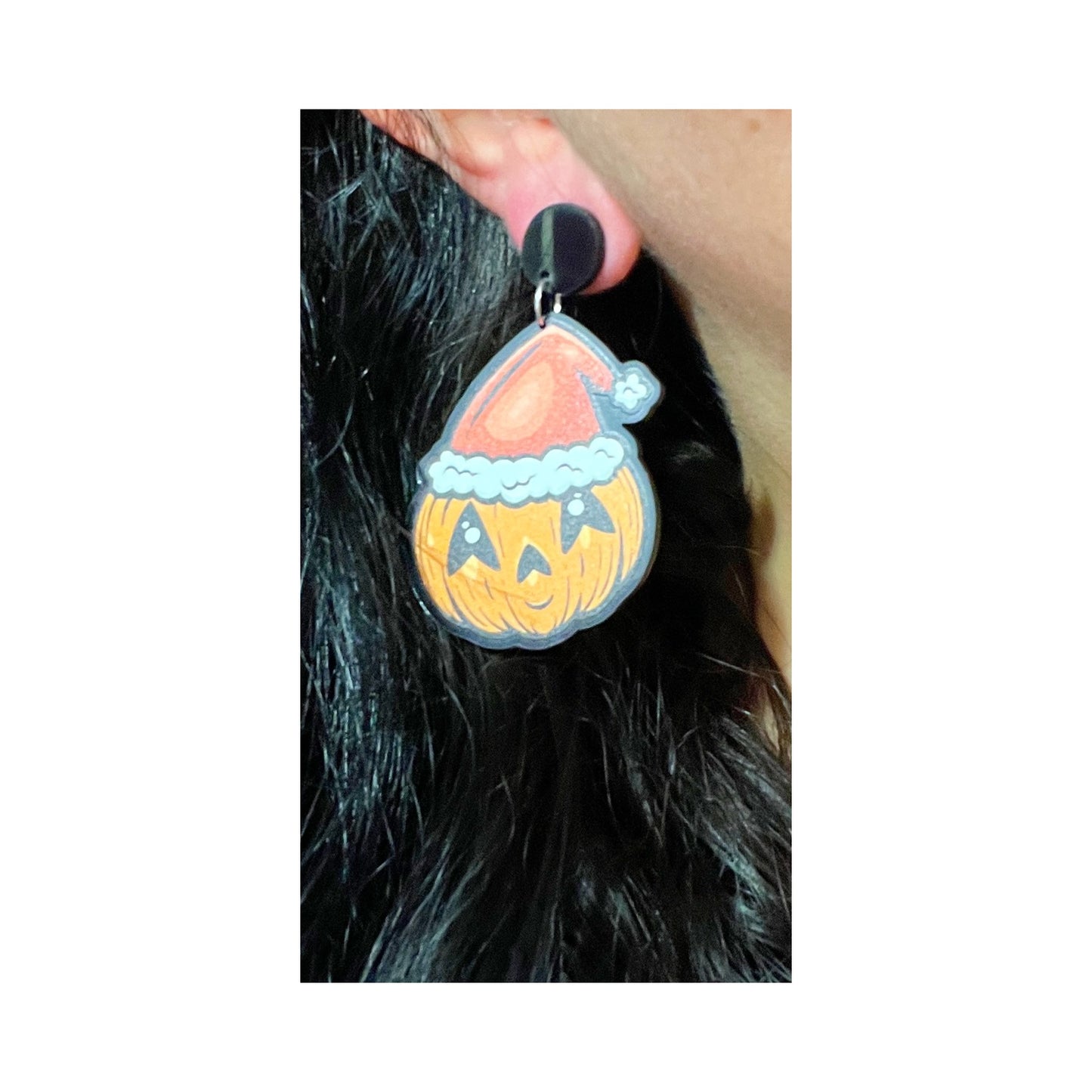 Santa Hat Pumpkin Drop Earrings