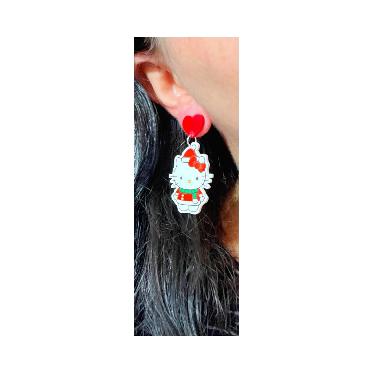 Santa Hat Red Kitty Drop Earrings