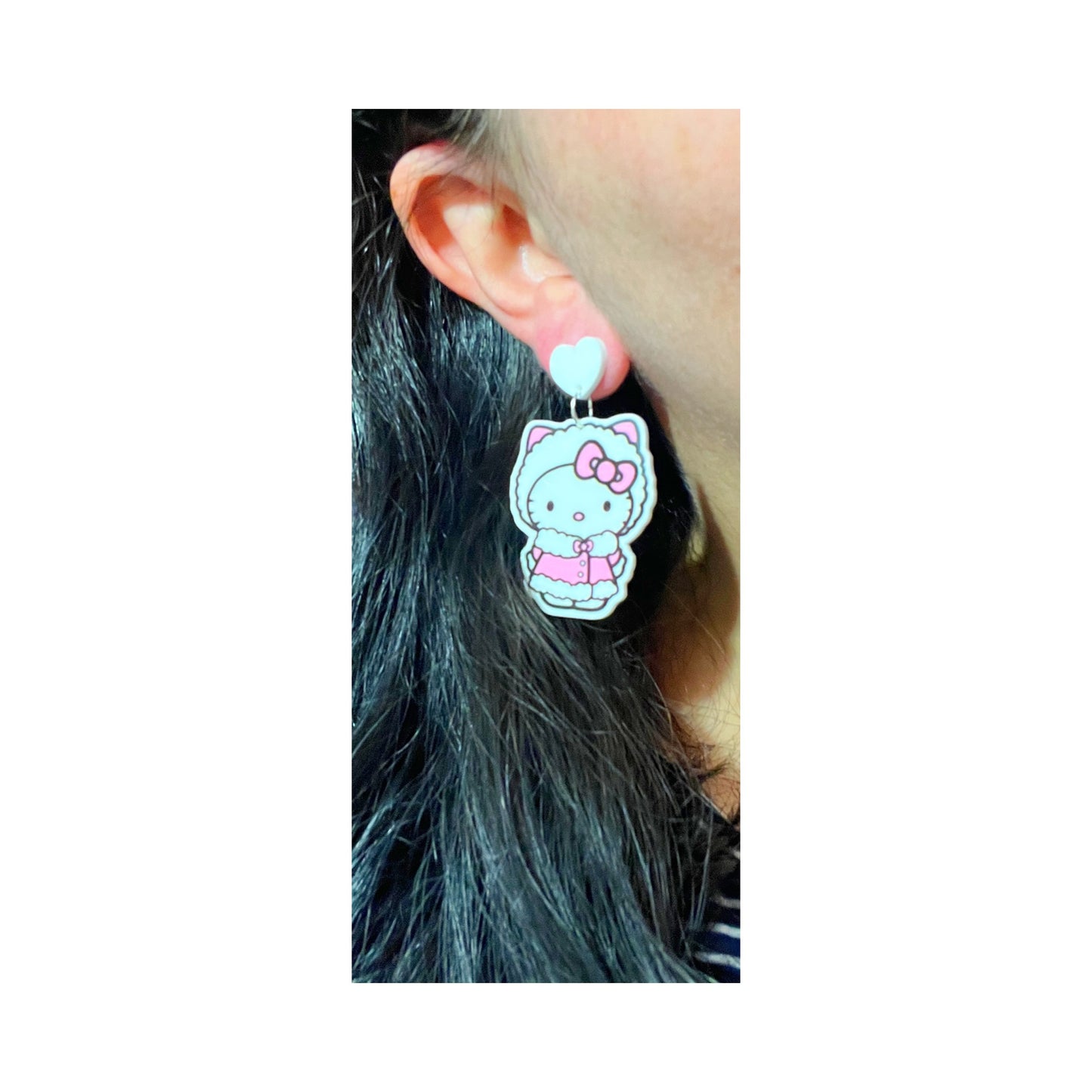 Pink Winter Kitty Drop Earrings