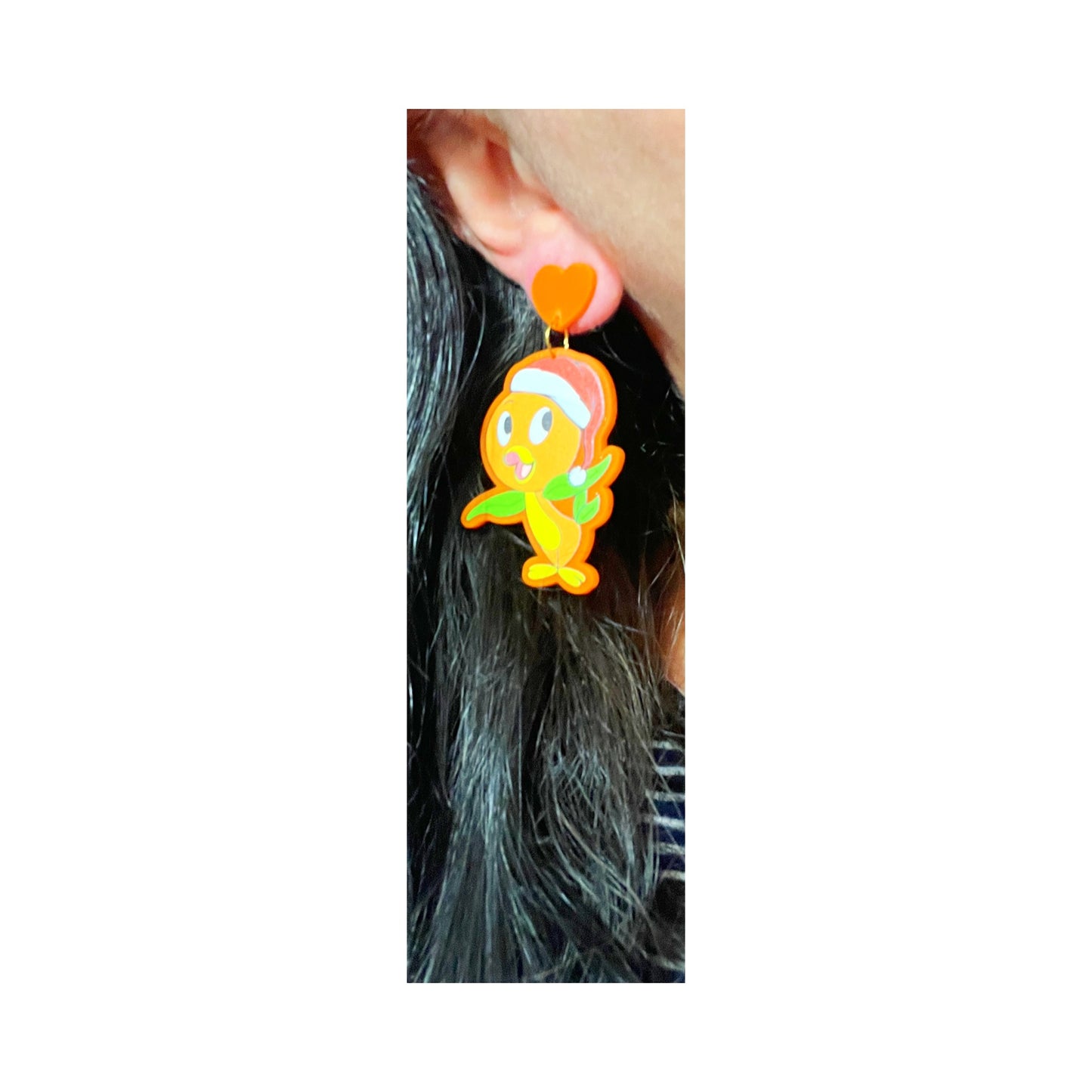 Orange Bird Santa Hat Drop Earrings