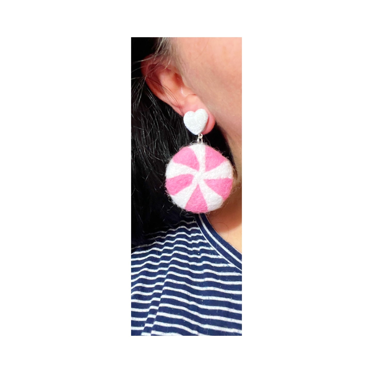 Pink Peppermint Wool Felt Drop Earrings