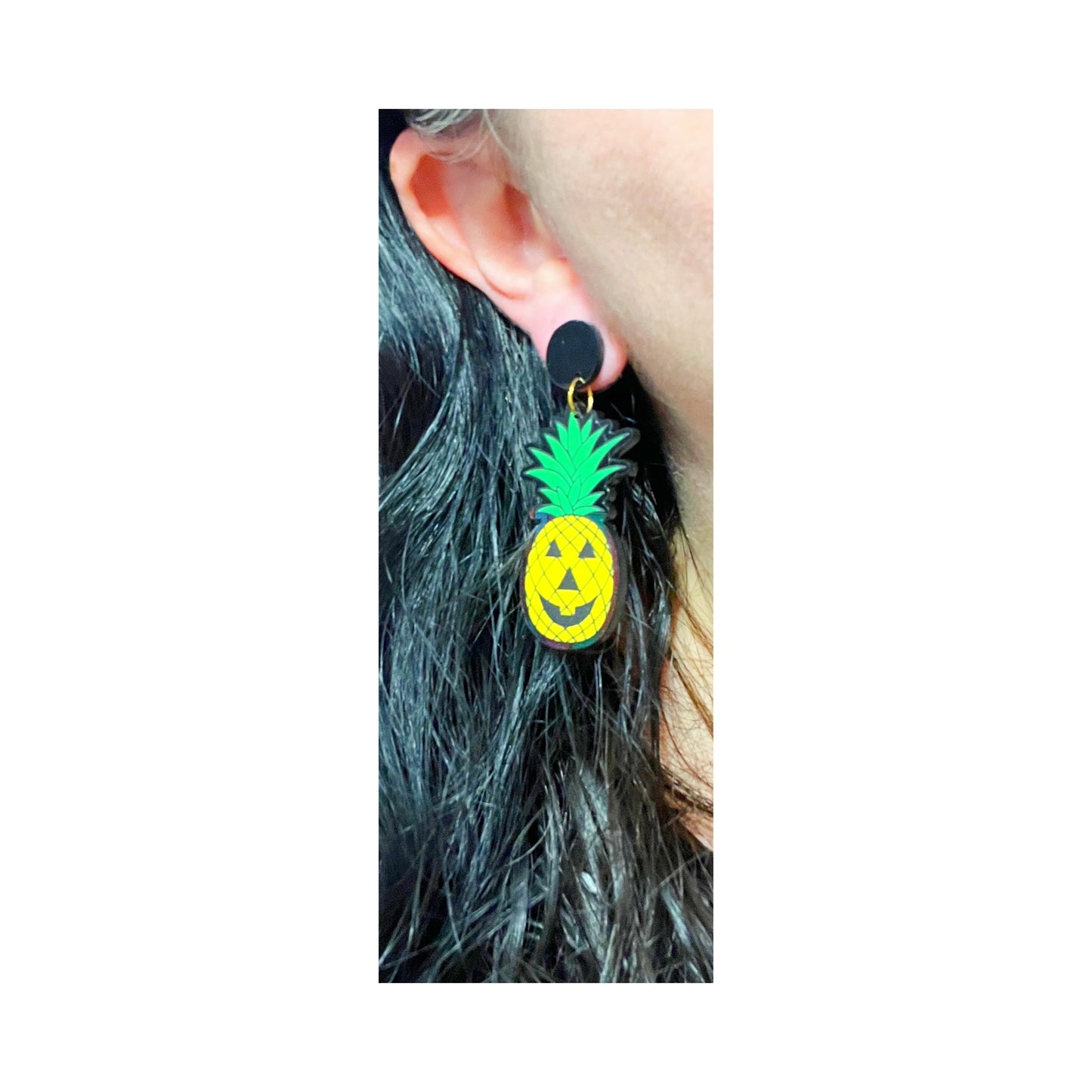 Pineapple Jack-O-Lantern Acrylic Drop Earrings
