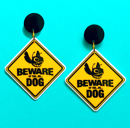 Beware Of Dog Acrylic Drop Earrings