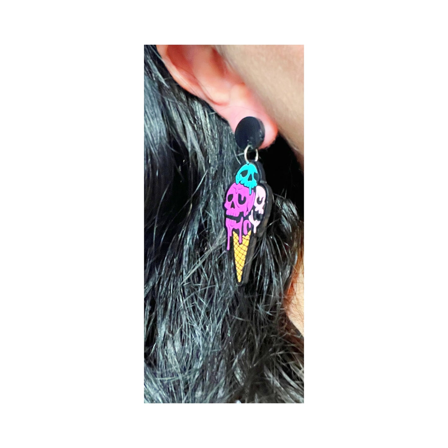 Spooky Ice Cream Cone Acrylic Drop Earrings