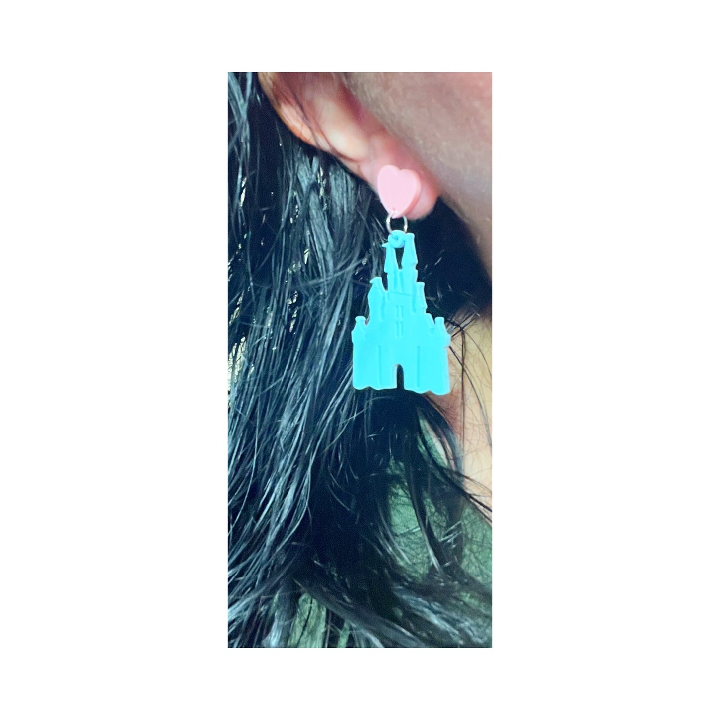 Blue & Pink Castle Drop Earrings
