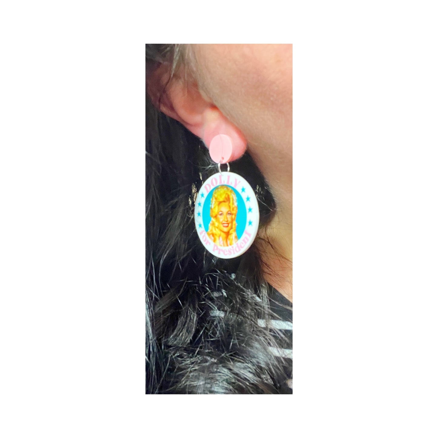 Dolly For President Acrylic Drop Earrings