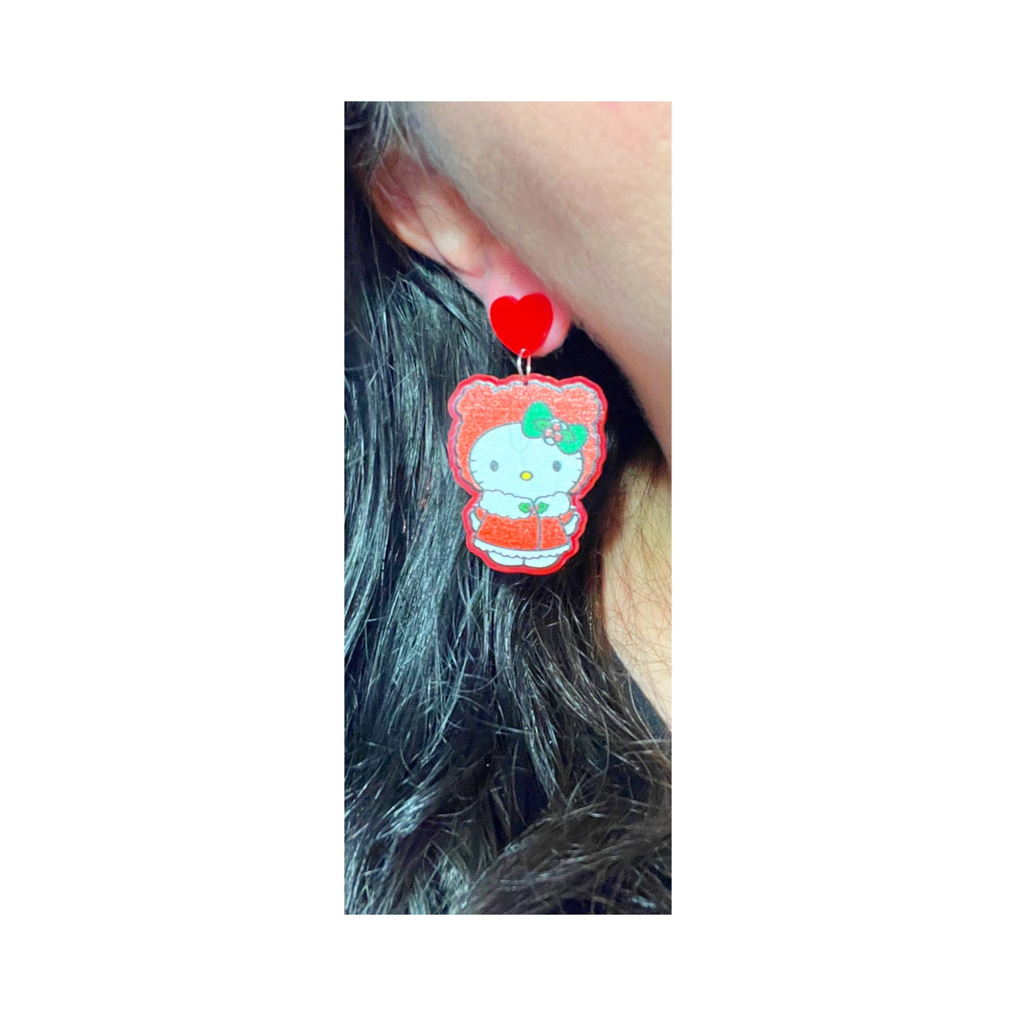 Red Holiday Kitty Drop Earrings