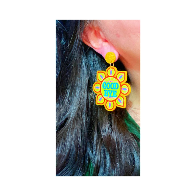 Sparkle Hello Goodbye Small World Inspired Acrylic Drop Earrings