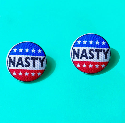 Nasty Woman American Flag Fabric Button Earrings