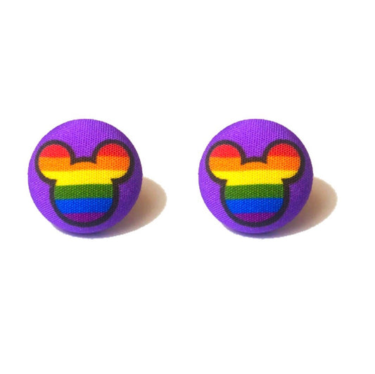 Rainbow Mouse Head Fabric Button Earrings