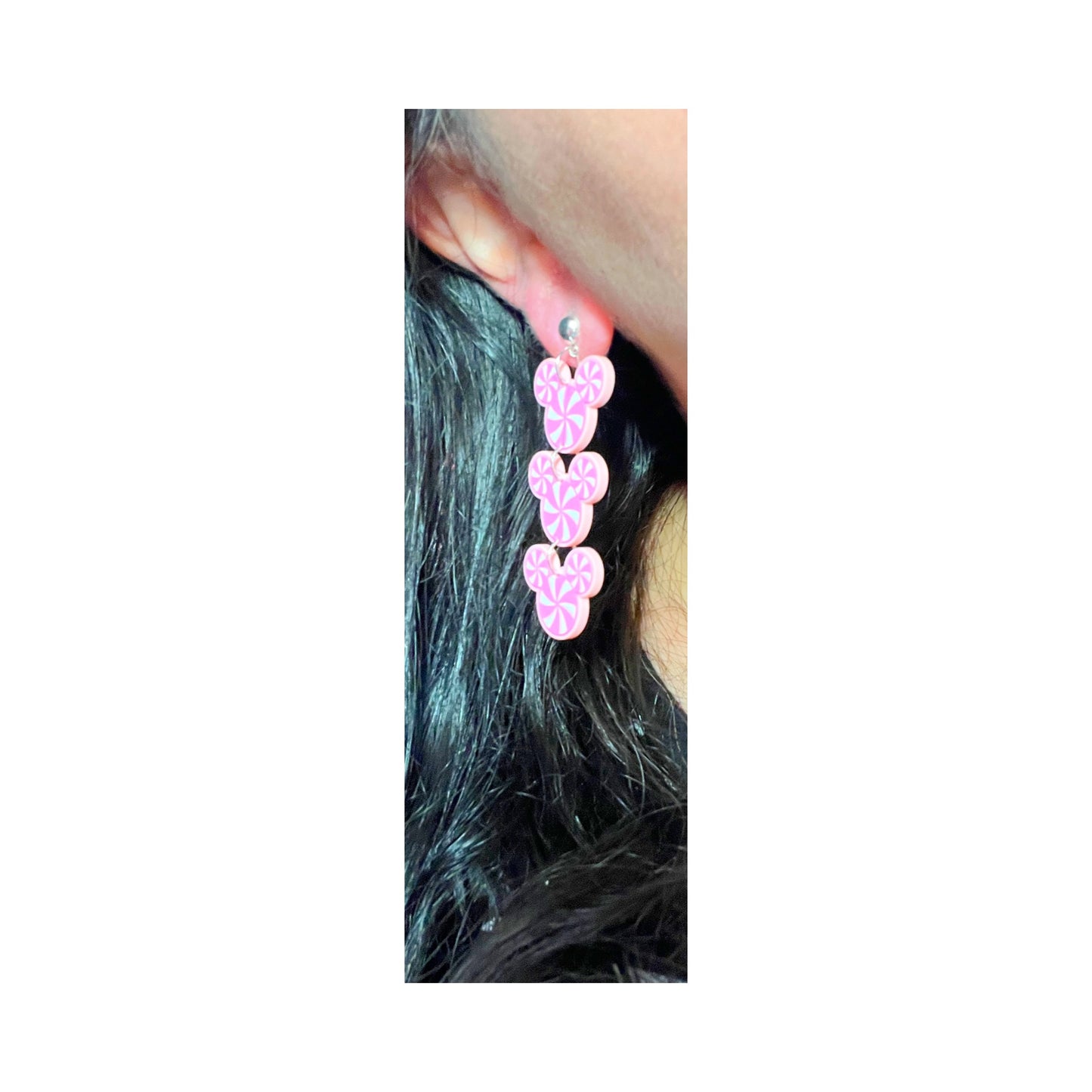 Pink Peppermint Mouse Tiered Drop Earrings