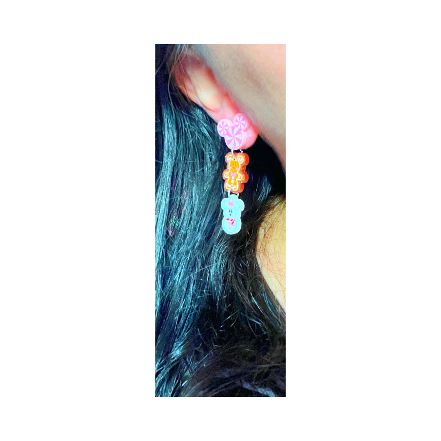 Pink Mouse Holiday Tiered Acrylic Drop Earrings